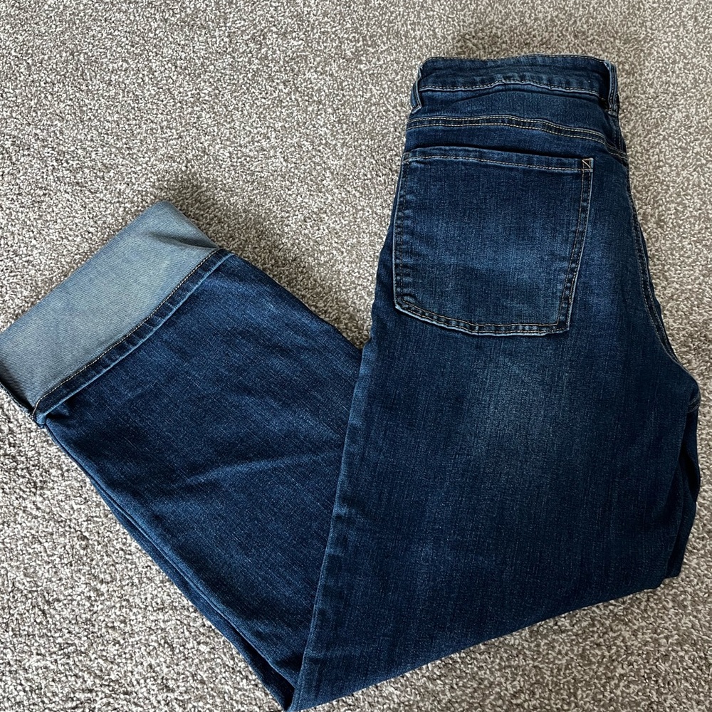 Oat Wide Leg Cuffed Dark Wash Jeans